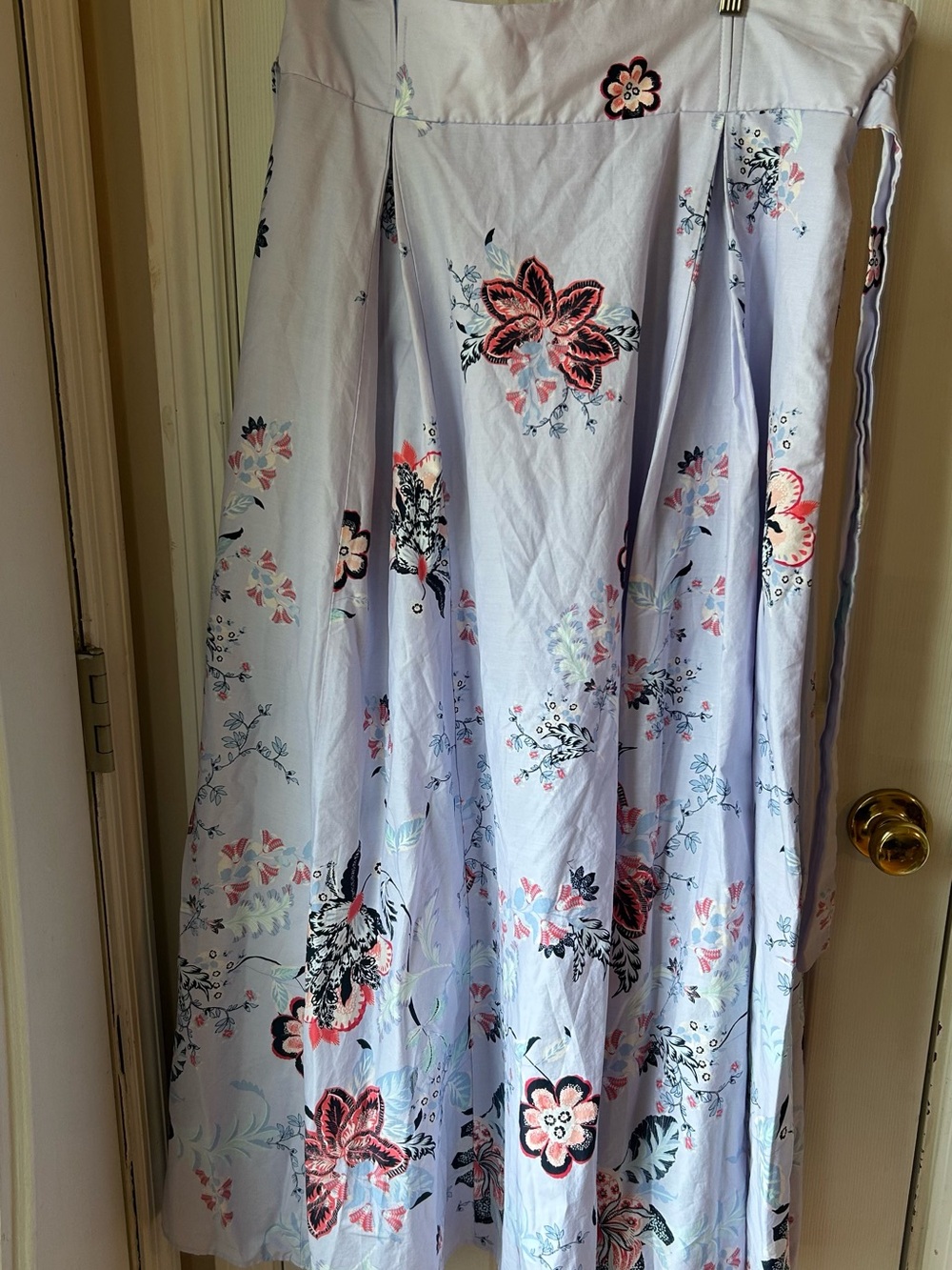New York & Company Lavender Maxi Skirt with Pink & Black Floral Print
